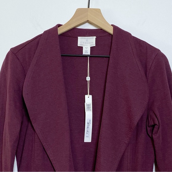 Caslon Burgandy Wine Open Front Knit Blazer Jacket Petite Small - Picture 3 of 5